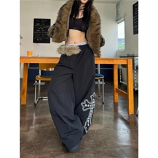 辣到中暑秋冬美式辣妹风拼接毛领腰带加绒宽松休闲裤阔腿拖地裤，男装卫衣，星座506A