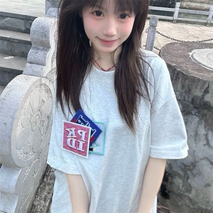 H0751-P38美式夏季魔术贴短袖T恤男女纯棉情侣宽松上衣图片