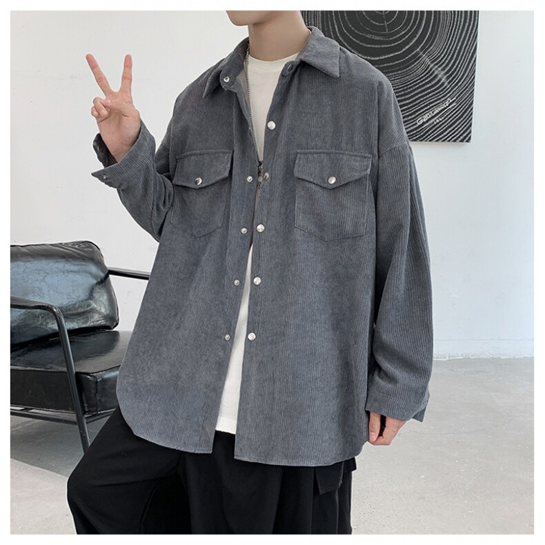 秋装男款D321-DM76-P45港风宽松休闲男装长袖衬衫上衣，男装衬衫，电商D321-1