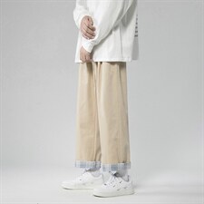 2024春夏男装新款情侣装宽松格子翻边休闲九分裤1405-1-ZY001-P45，男装休闲裤，星座715-1