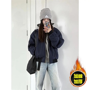 现货秋冬季美拉德立领飞行立领夹克boxy棉衣美式高街加厚加棉外套图片