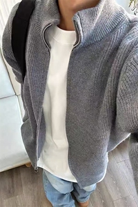 网图 已下单2W件拉链立领针织开衫毛衣男秋冬加厚外套-A2342TP38图片