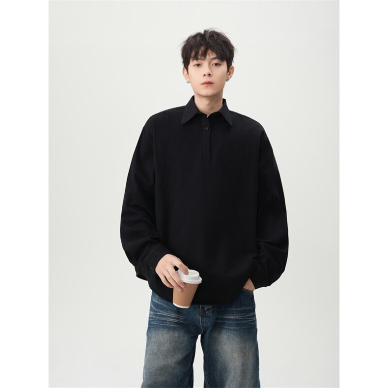 现货 港风纯棉套头翻领长袖衬衫POLO衫男潮 XZ608-CS2501-P40控68图片