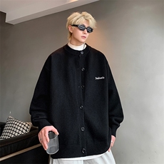 灰色慵懒风高级针织开衫外套男cleanfit美式宽松复古痞帅毛衣秋冬，男装针织衫/毛衣，电商A367