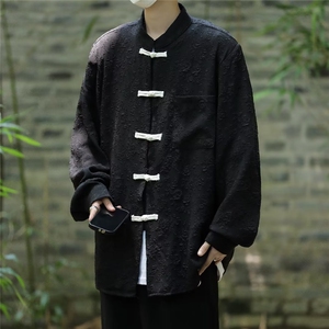 风盘扣衬衫男秋季新中式穿搭男装复古唐装太极服S4522-p43图片