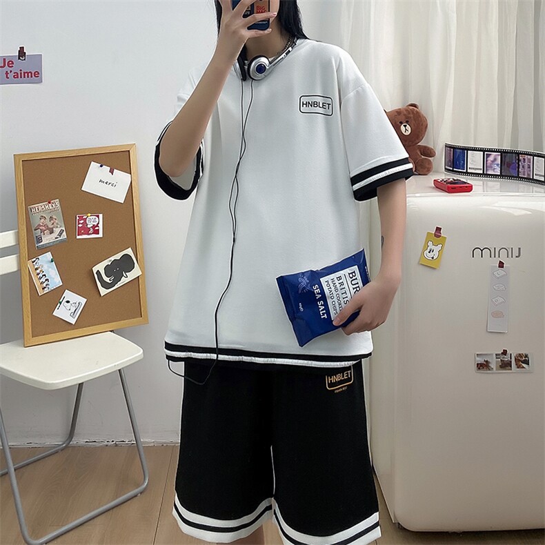 短袖t恤套装2023新款夏季休闲帅气搭配潮流衣服A161-2-TZ01-P45,男装休闲套装,电商A161-2