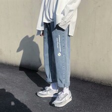牛仔裤男韩版潮流宽松百搭直筒小雏菊港风痞帅男九分裤kz962-p33图片