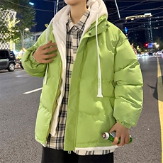 新款男冬季假两件连帽加厚港风棉服棉衣M062-P70控158，男装棉衣，星座717