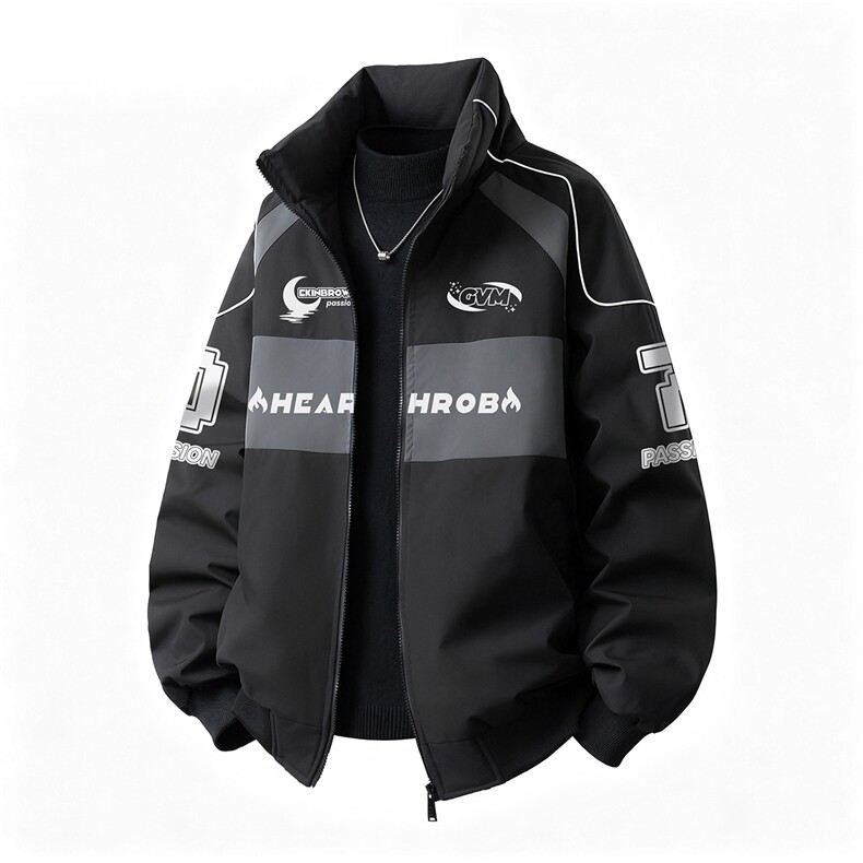 印花机车户外赛车M-5XL大码：涤纶棉衣男白底78179P128控178，男装棉衣，星座227-7