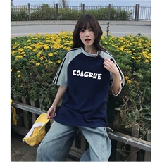 抖音得物品质二开240克宽松纯棉美式潮牌插肩三杠织带短袖T恤，男装T恤，电商A486-1