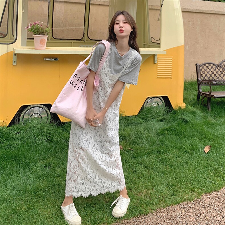 蕾丝吊带罩衫叠穿连衣裙女2025新款夏装穿搭一整子,女装连衣裙,维壹