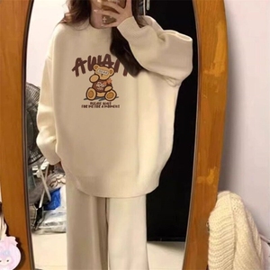 【12针毛衣包芯纱】宽松女士奶fufu软糯毛衣慵懒风圆领针织上衣服