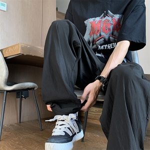 深灰色垂感西裤男秋季美式褶皱慵懒风休闲长裤直筒宽松阔腿山本裤图片