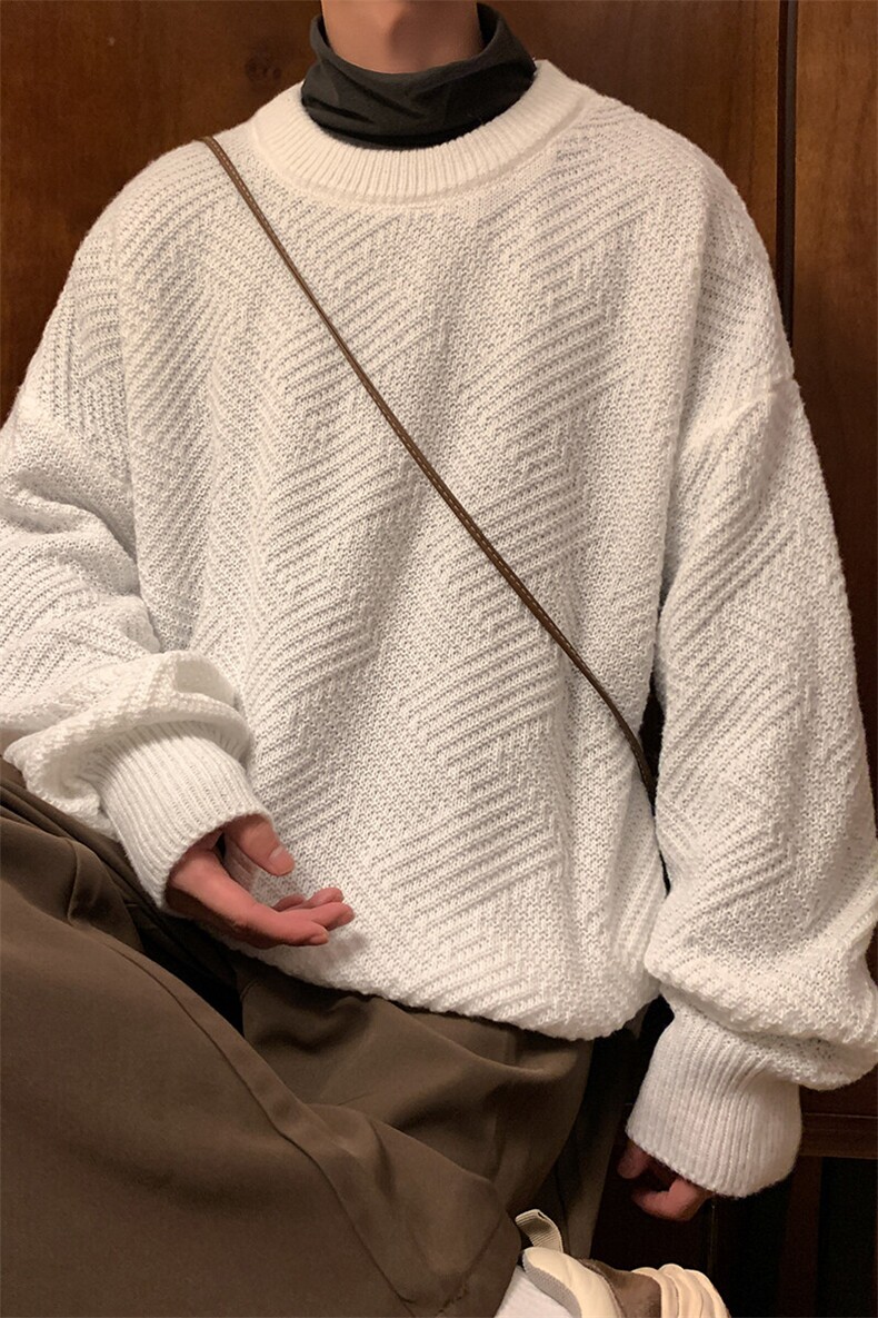 秋冬纯色大码百搭菱格圆领毛衣男士高级感毛线衫针织衫MY105-P40,男装针织衫/毛衣,电商A001-1