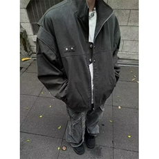 美式复古黑色冲锋衣外套女春秋季新款飞行夹克宽松百搭翻领棒球服，男装夹克，星座1210-1