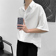 A396-P22夏季薄款冰丝白色短袖衬衫男潮流ins百搭慵懒风外套现货，男装衬衫，星座512-6