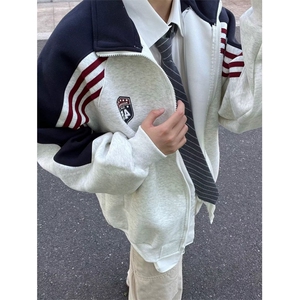 插肩袖男生运动外套男秋季开衫美式青少年立领夹克男款 JK125图片