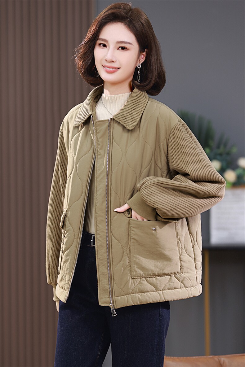 2023冬季新款夹棉外套拼接洋气轻薄棉衣,女装棉衣/棉服,忆绮罗