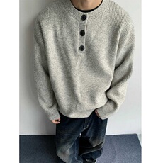灰色复古亨利领毛衣男秋冬慵懒风cleanfit针织衫外套MF10，男装针织衫/毛衣，星座1116A（原606A-3）