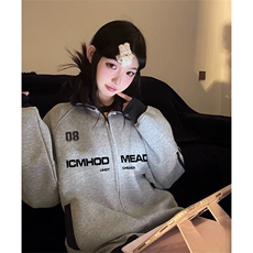 抖音得物美式高街重磅结构设计拼接织带立领印花卫衣外套ACM4201，女装短外套，电商A443