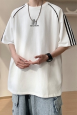 图案已注册夏季复古线条宽松短袖T恤男潮重磅半袖体恤衫D123/P35，男装T恤，电商B209