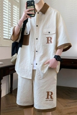 TZ24310-特P55男士五分袖衬衫夏季青少年宽松短袖短裤运动套装，男装衬衫，电商D310B