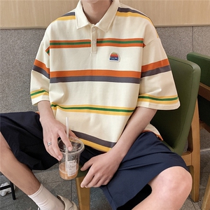 1美式条纹短袖polo衫男女大码M-5XL翻领短袖T恤男DP77010P50控78图片