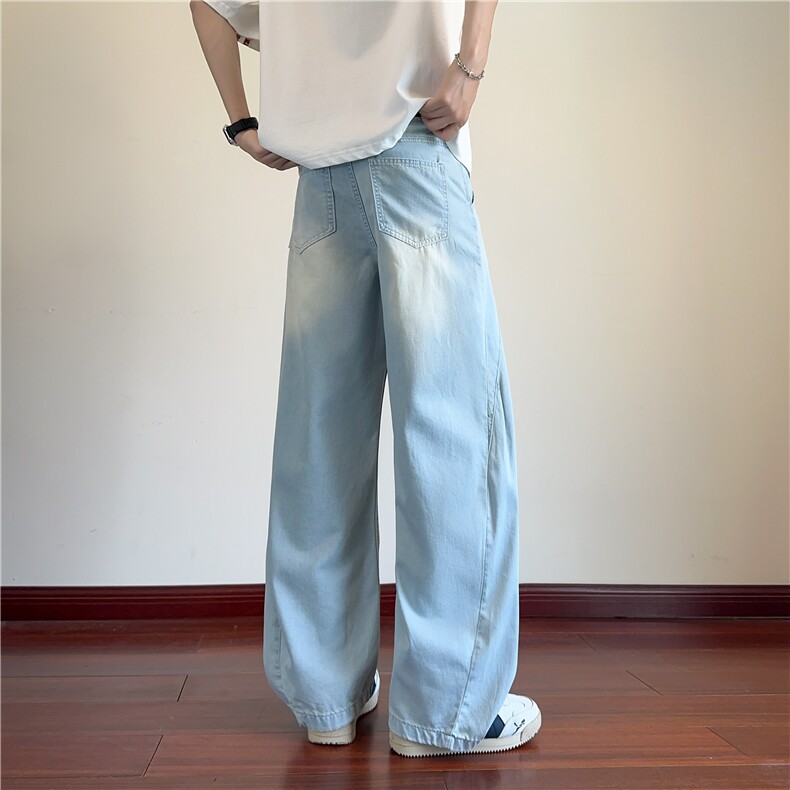 抖音品质夏季新款冰丝透气宽松牛仔裤休闲裤B315-K25776-P55控78,男装休闲裤,电商B315