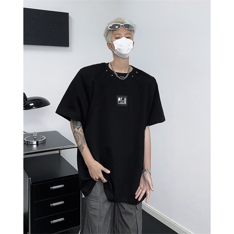 美式高街小众结构金属设计感廓形圆领宽松垫肩短袖T恤TX1123P68,男装T恤,星座512-1（原513-3）