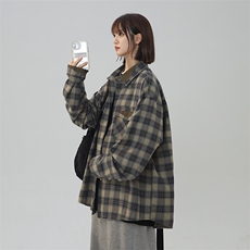 XZ301AC902美式复古拼接撞色设计感秋季格子衬衫潮牌外套P65控88，男装衬衫，星座301A