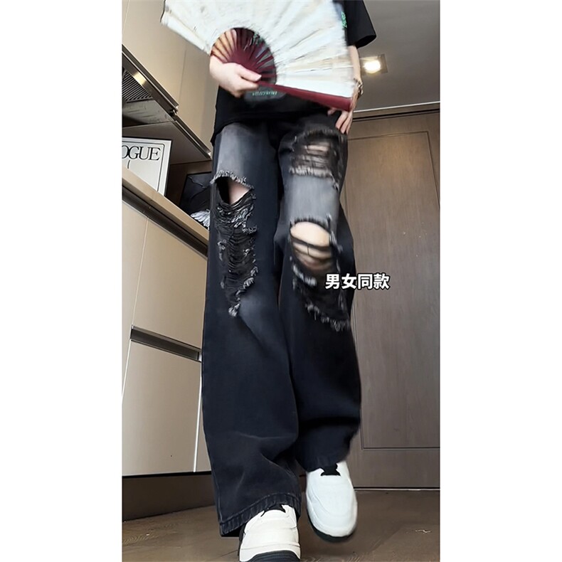 美式破洞直筒牛仔裤潮流宽松休闲hiphop高街百搭裤子K547TP45控68,男装牛仔裤,电商A102B