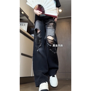 美式破洞直筒牛仔裤潮流宽松休闲hiphop高街百搭裤子K547TP45控68图片