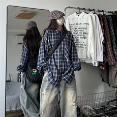衬衣男秋季新款港风宽松大码磨毛格子长袖衬衫CS530-P38，男装衬衫，星座214-3
