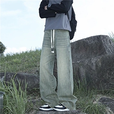 T8909牛仔裤男士潮流美式高街痞帅宽松直筒长裤子男款男生，男装牛仔裤，星座308A-1（原309B-1）