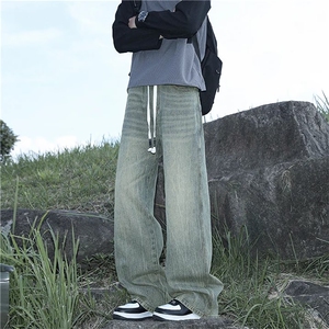 T8909牛仔裤男士潮流美式高街痞帅宽松直筒长裤子男款男生图片
