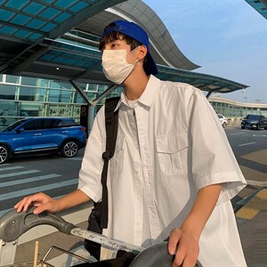 工装衬衫男港风潮短袖帅气2022夏季新款ins宽松百搭外套W2929-P32图片