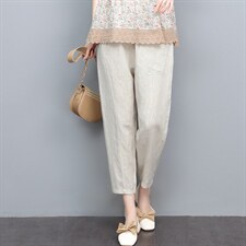 2024新款舒适透气亚麻裤女宽松显瘦九分裤夏季薄款休闲裤，女装休闲裤，悦见她