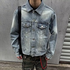 美式复古蓝色牛仔外套男2025秋季新款高街痞帅宽松少年感夹克上衣，男装工装外套，星座1210-1