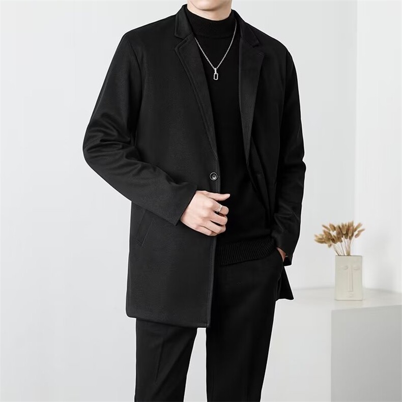 毛呢大衣男秋冬中长款韩版西装领风衣宽松帅气男士呢子外套M33，男装风衣，星座1116A-2（原606A-1）