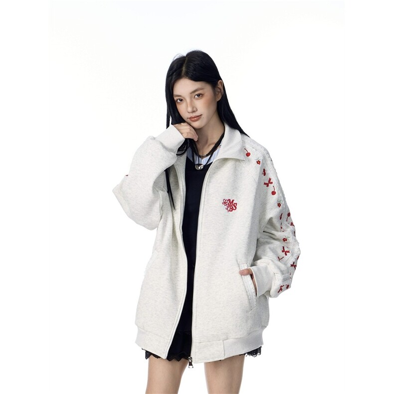 小花刺绣立领卫衣开衫男女新款新款宽松美式学院风外套WY273P62,女装短外套,星座1013-5