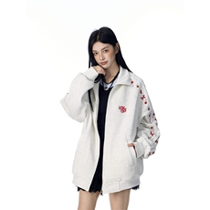 小花刺绣立领卫衣开衫男女新款新款宽松美式学院风外套WY273P62，女装短外套，星座1013-5