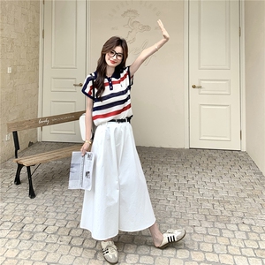 夏季新款减龄休闲短袖套装气质显瘦拼接中长款裙子两件套女装图片