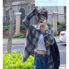 C257-P30美式复古格子衬衫男2025春季长袖休闲宽松港风潮流装，男装T恤，电商B323A
