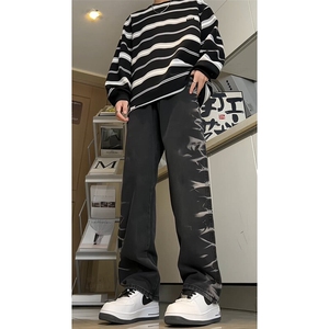 欧美hiphop直筒牛仔裤美式复古阔腿裤垂坠感xz310a-4-nz15图片