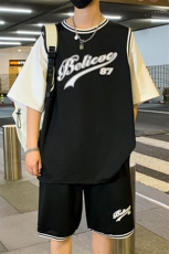 夏季短袖T恤套装青少年纯棉篮球服男潮流两件套男装F312P60控89，男装休闲套装，电商A086
