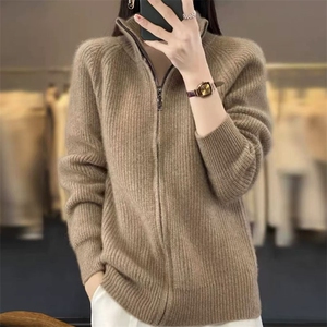 重磅加厚拉链开衫女毛衣外套2025新款宽松显瘦长袖保暖针织毛衫新图片
