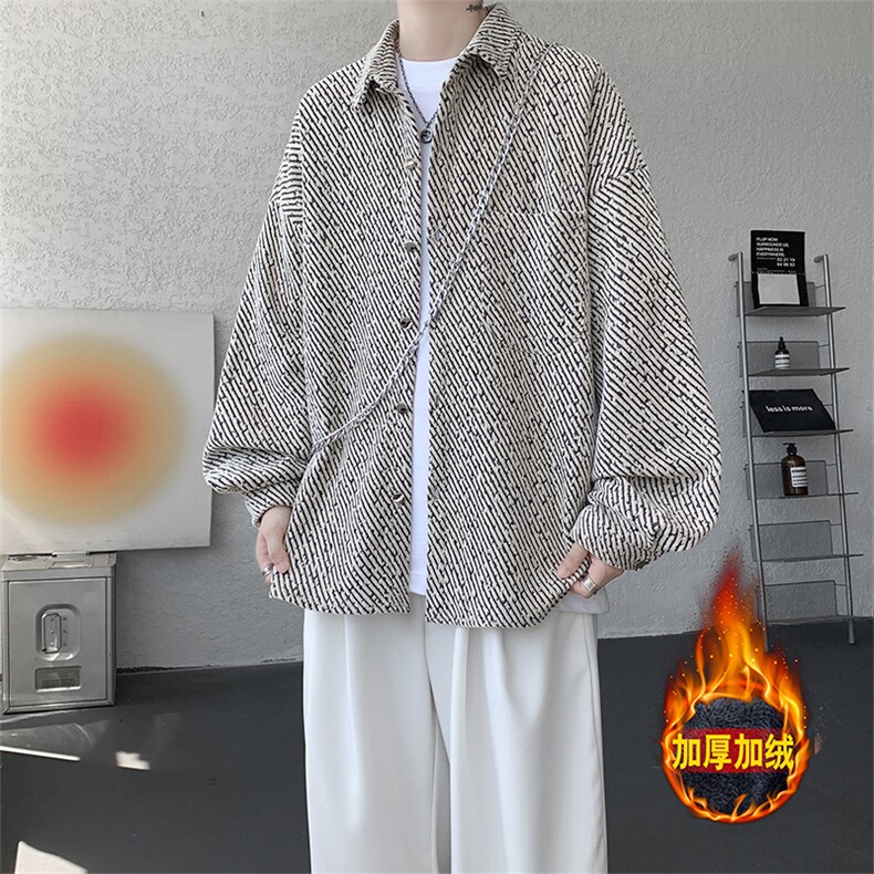 加绒衬衫男冬季新款港风宽松大码加厚小香风长袖衬衣JR70-P49,男装衬衫,星座214-3