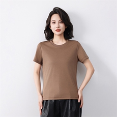 2025年秋季休闲风宽松型夏季常规短袖时尚百搭通勤简约，女装T恤，元素羊绒