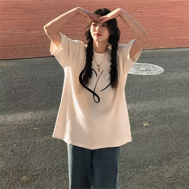 黑色短袖女t恤2025春夏季新款落肩设计感小众宽松百搭甜辣上衣服,男装T恤,星座1210-1