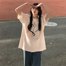 黑色短袖女t恤2025春夏季新款落肩设计感小众宽松百搭甜辣上衣服，男装T恤，星座1210-1